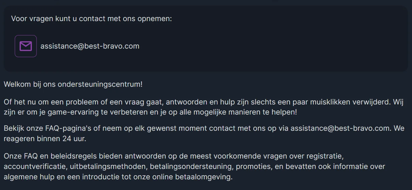 BravoPlay Casino Klantenservice